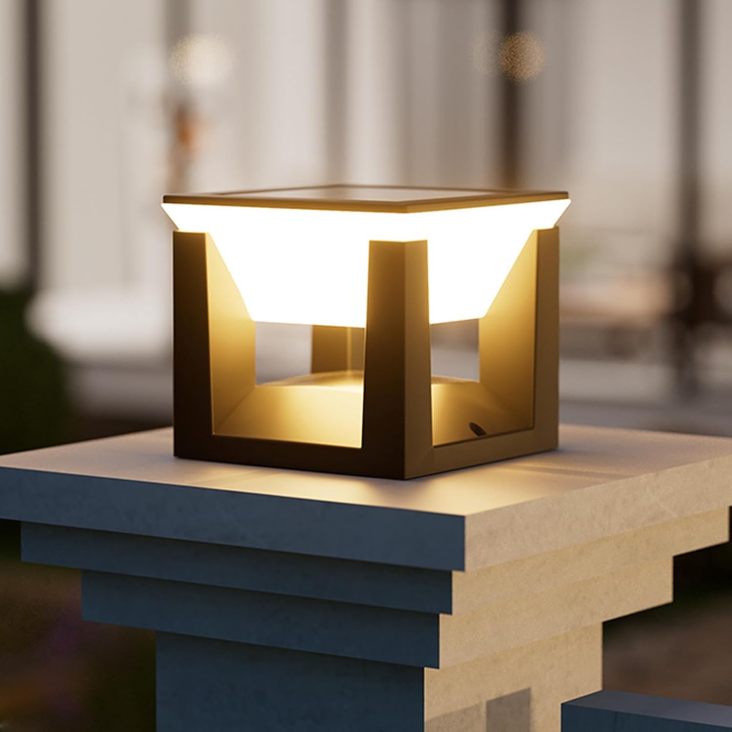 Zewnętrzna lampa solarna na słupek ogrodzeniowy, 20 x 20 cm, LED, idealna do ogrodów i tarasów (światło trójkolorowe). 1 sztuka