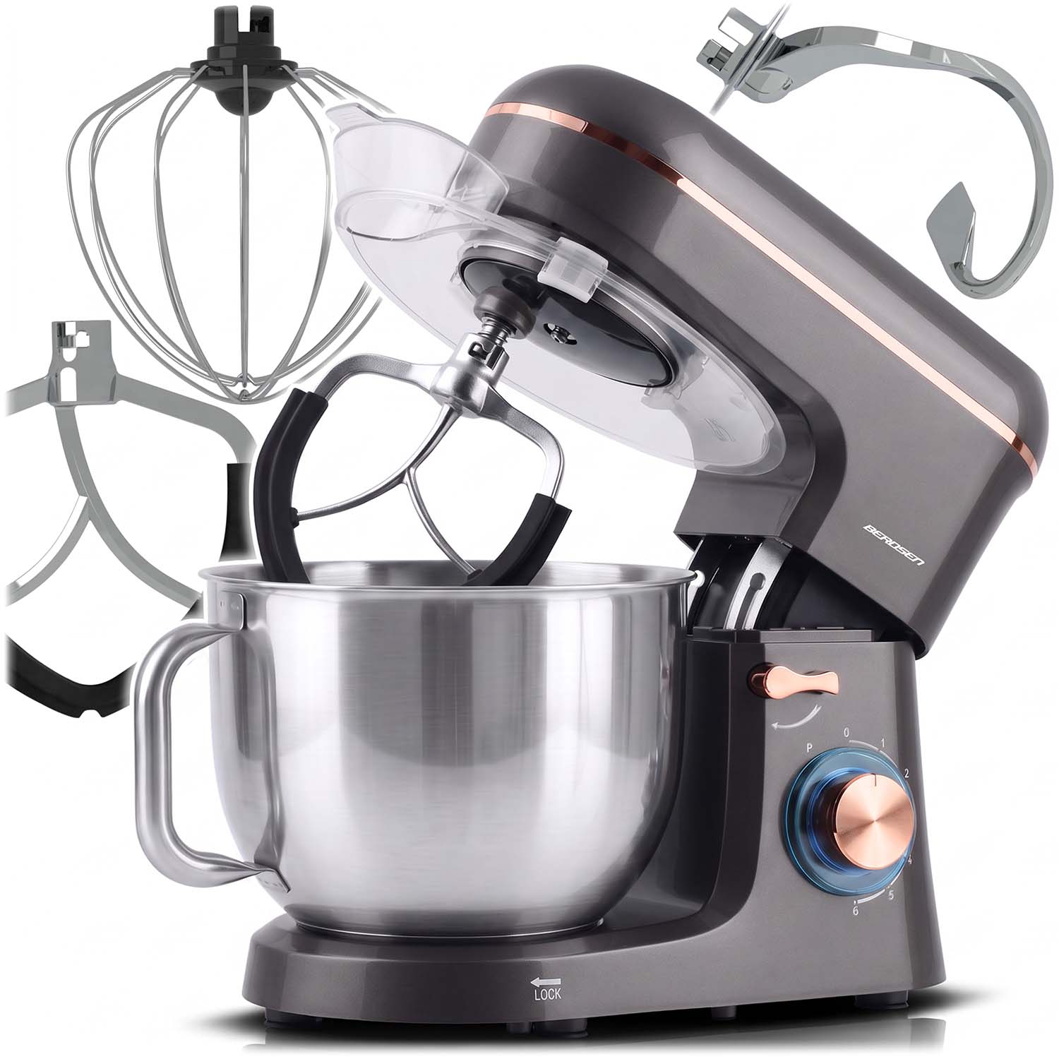 Robot planetarny kuchenny mikser Berdsen BD-756 stal nierdzewna 6l czarny 3w1 srebrno-złoty