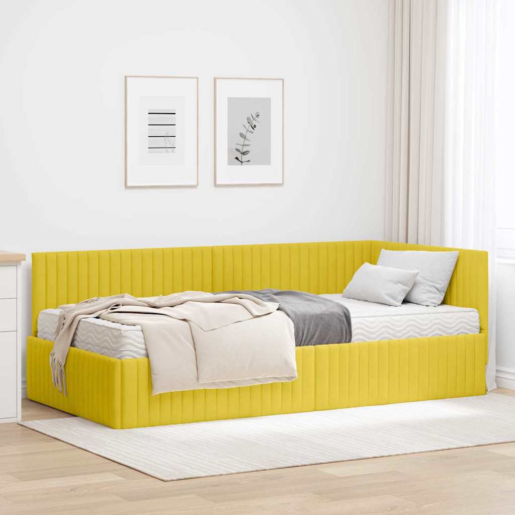 Rama Łóżka Narożnego z Materacem 2 pcs Żółty Aksamit vidaXL