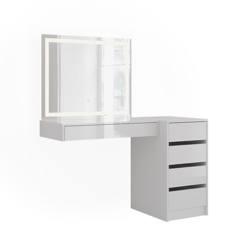 Vicco Stół toaletowy Sherry, Biały/Biały wysoki połysk, 120.2 cm z lustrem LED i szafką z szufladami