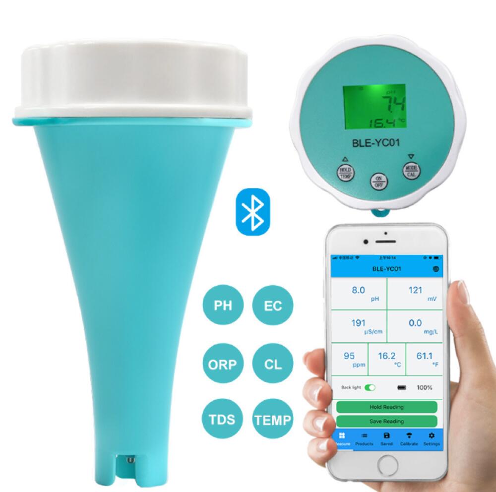 6-w-1 tester wody w basenie Bluetooth EC/zasolenie/pH/ORP/temperatura/chlor, inteligentny pływający bezprzewodowy miernik monitorujący basen