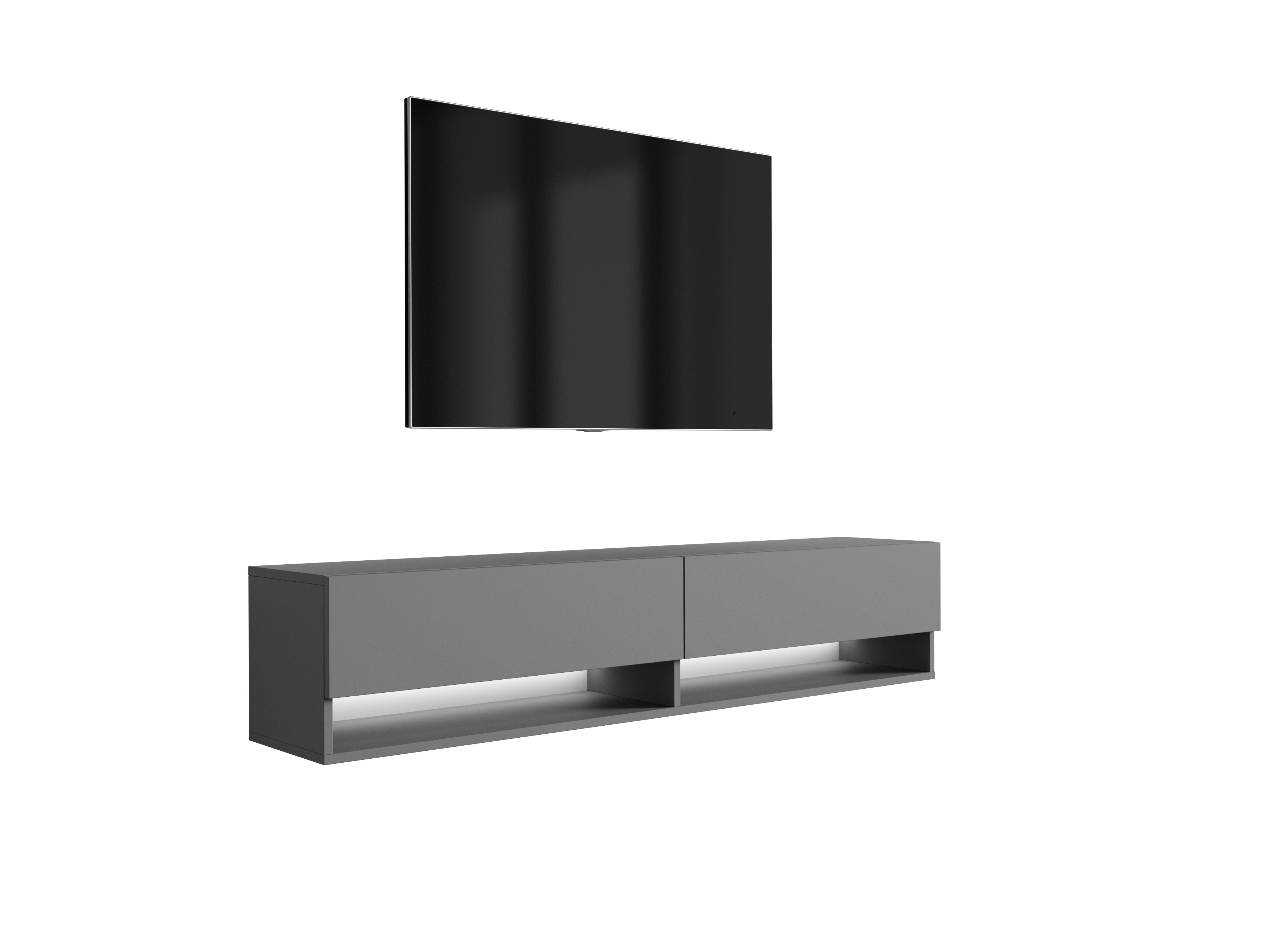 Szafka pod telewizor 170 cm Antracyt, LED biały, 170 × 32 × 34 cm