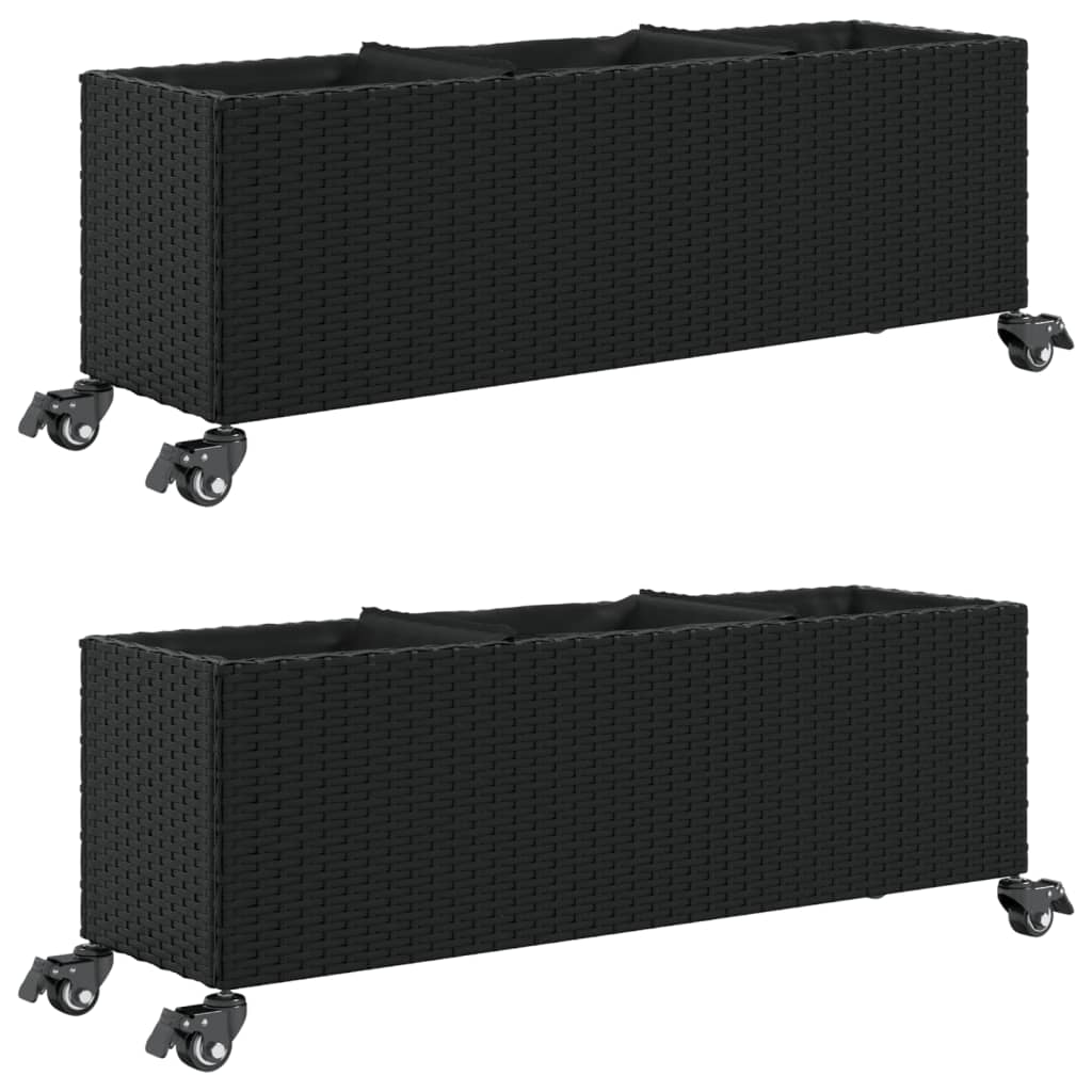 2x Donica Ogrodowa Stalowa na Kółkach 107x32x38 cm Czarna na Taras