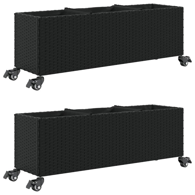2x Donica Ogrodowa Stalowa na Kółkach 107x32x38 cm Czarna na Taras