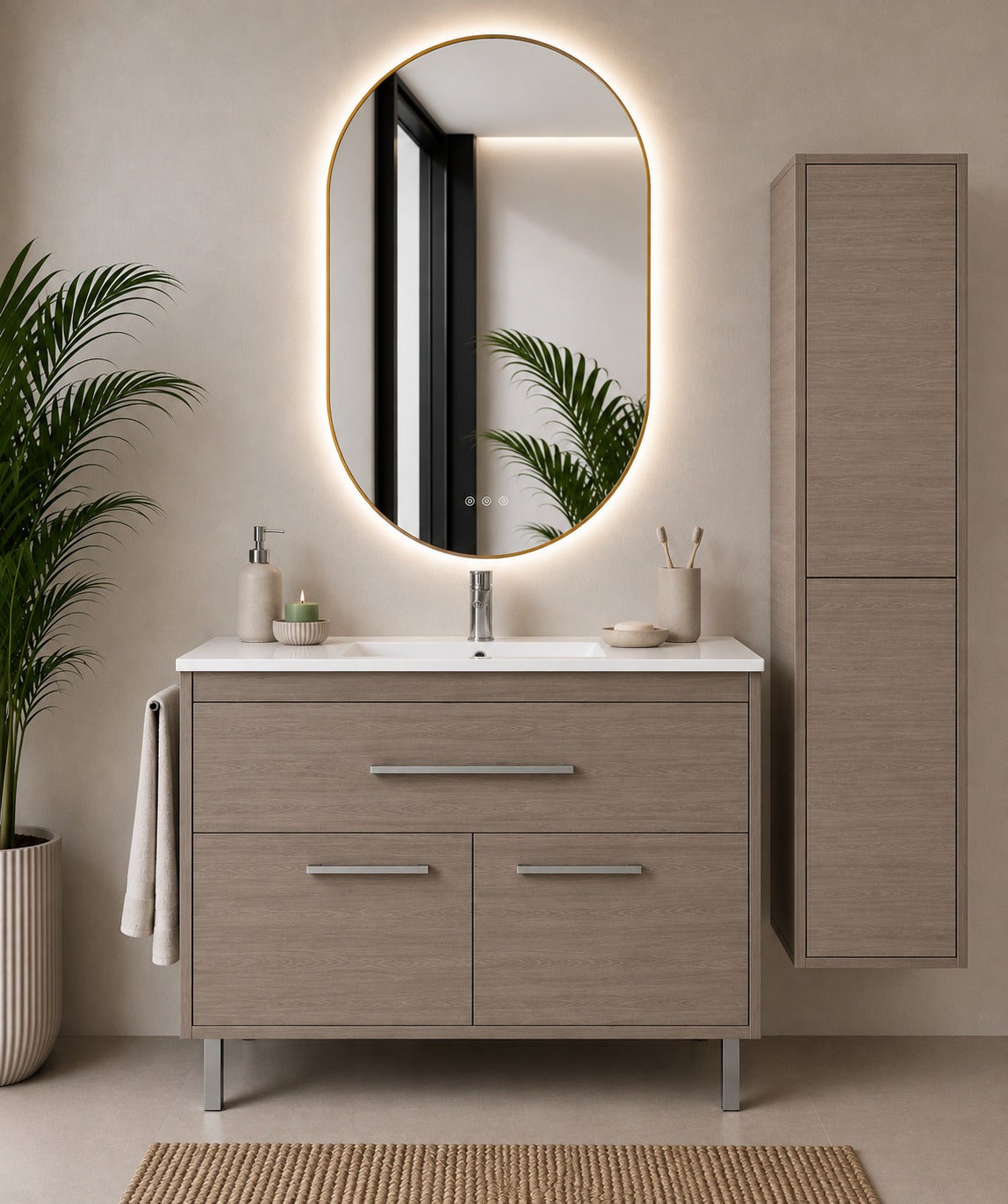 Szafka łazienkowa z umywalką ORIGENBATH BAHIA bez lustra 80x45 cm dąb smoky z kolumną