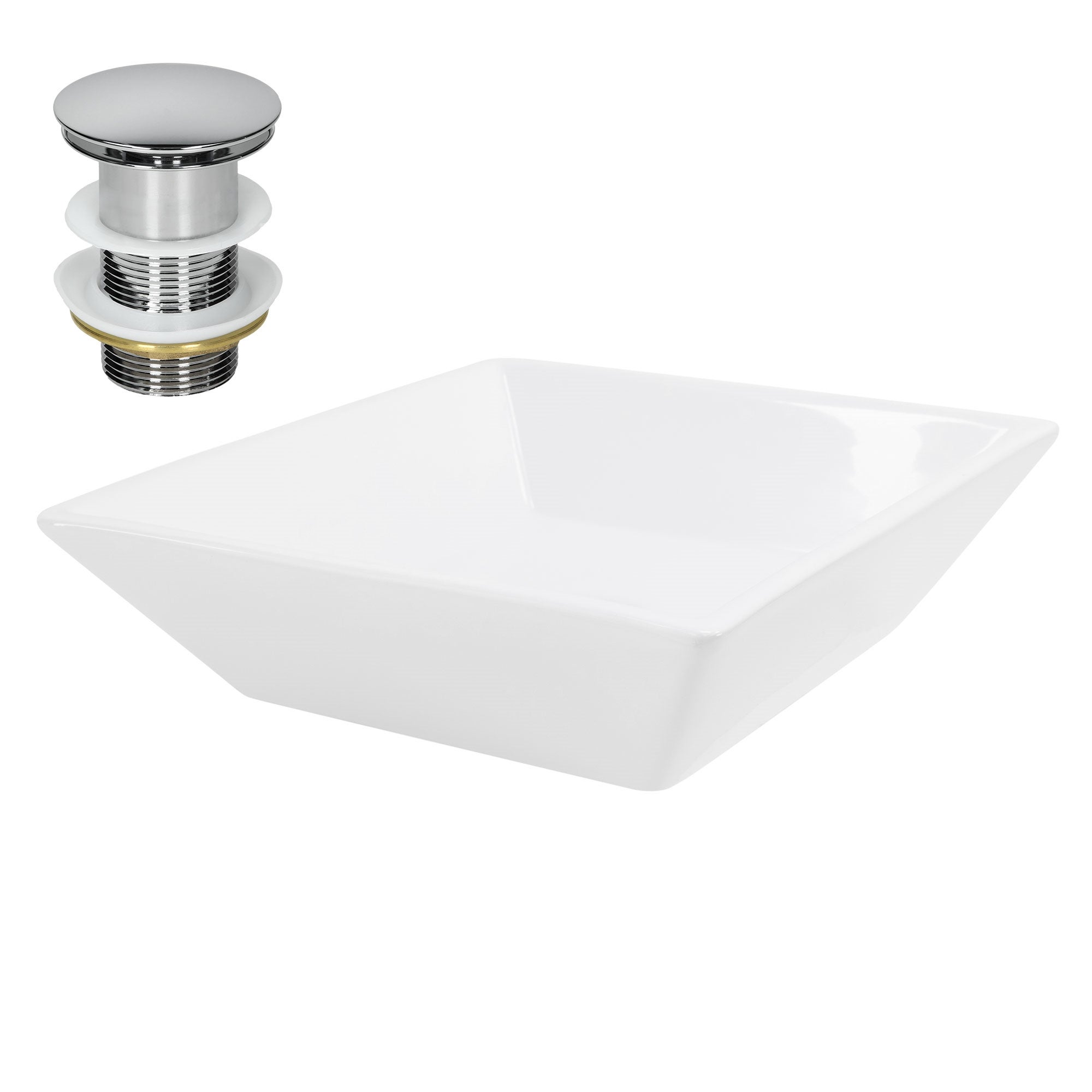 ML-Design Umywalka ceramiczna w kolorze bialym 41x41x12 cm Katowa wraz z zestawem odplywowym, Nowoczesna umywalka nablatowa, Design umywalka nablatowa