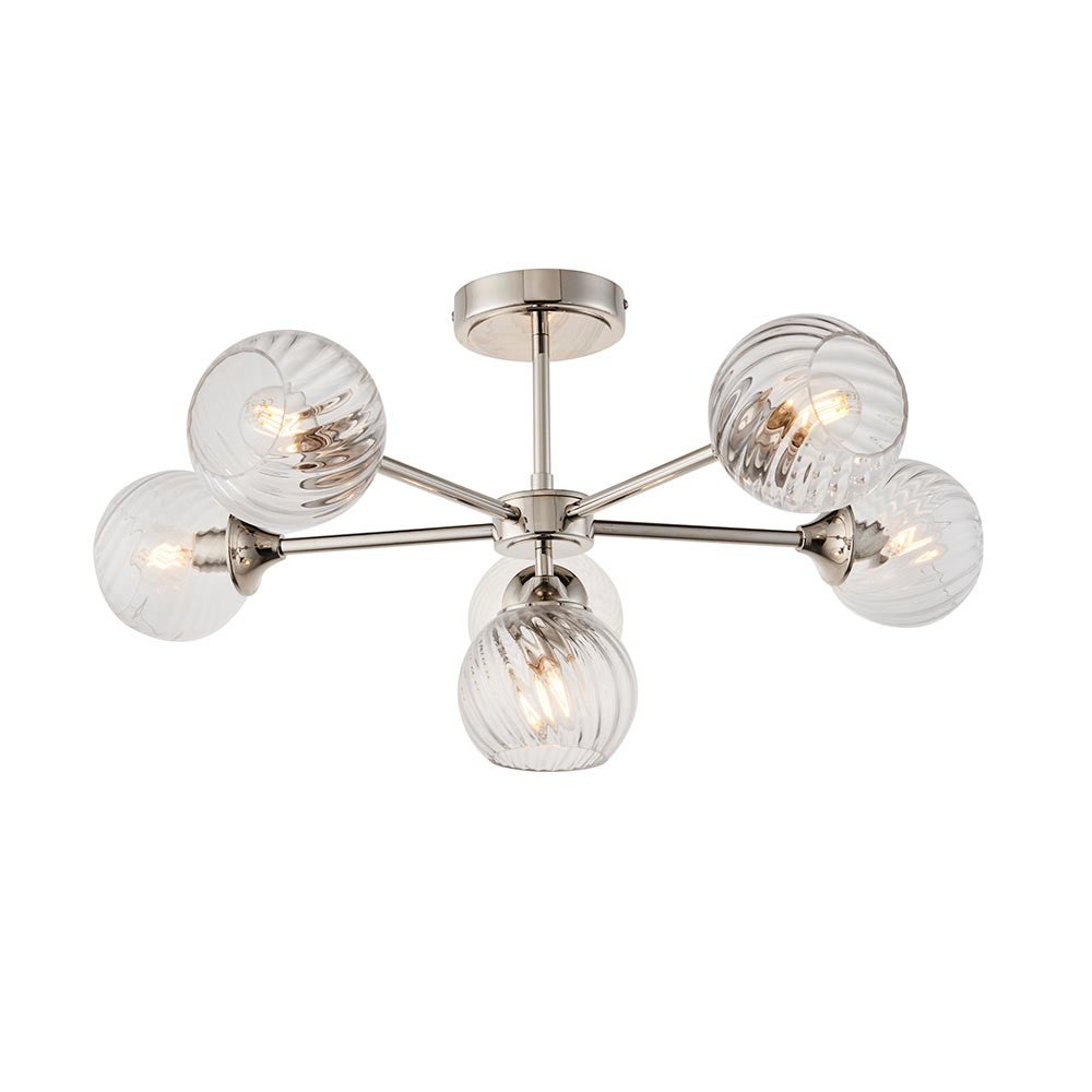 Lampa sufitowa dekoracyjna niklowa szklane skręcane klosze 6xE14 7W ALLEGRA Endon