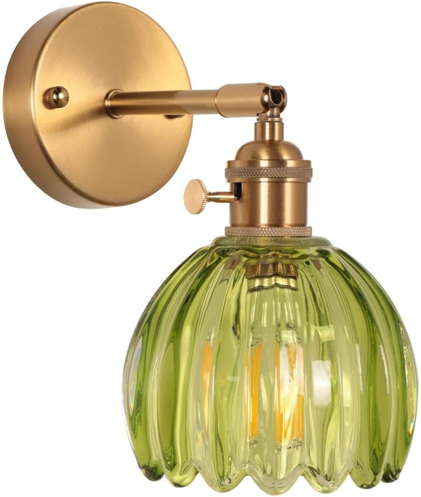 Kinkiet ścienny Vintage Flower z kloszem szklanym i obrotowym przełącznikiem, E27, lampa ścienna do wnętrz (zielona)