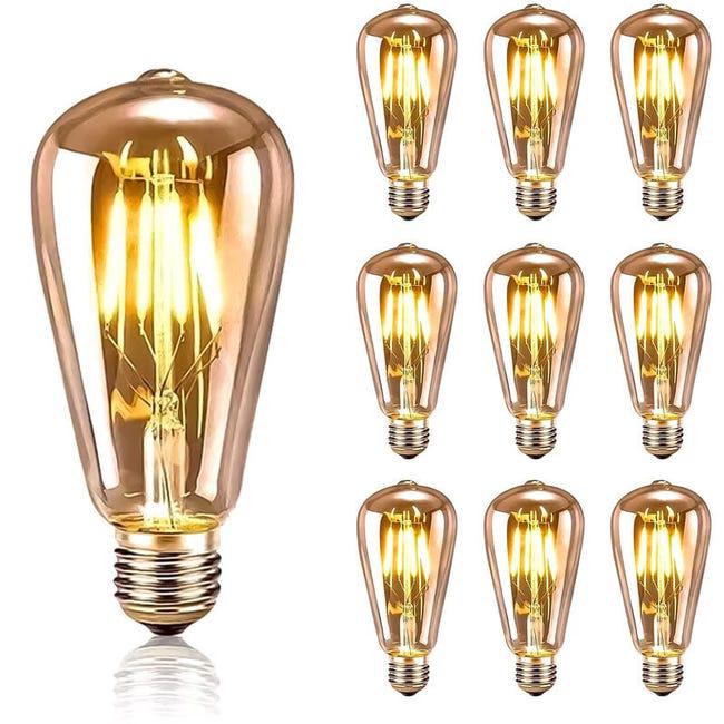 Zestaw 10 żarówek LED retro Edison E27 4 W, antyczna lampa dekoracyjna, ciepła biel 2200 K, bursztynowe szkło - Energooszczędne