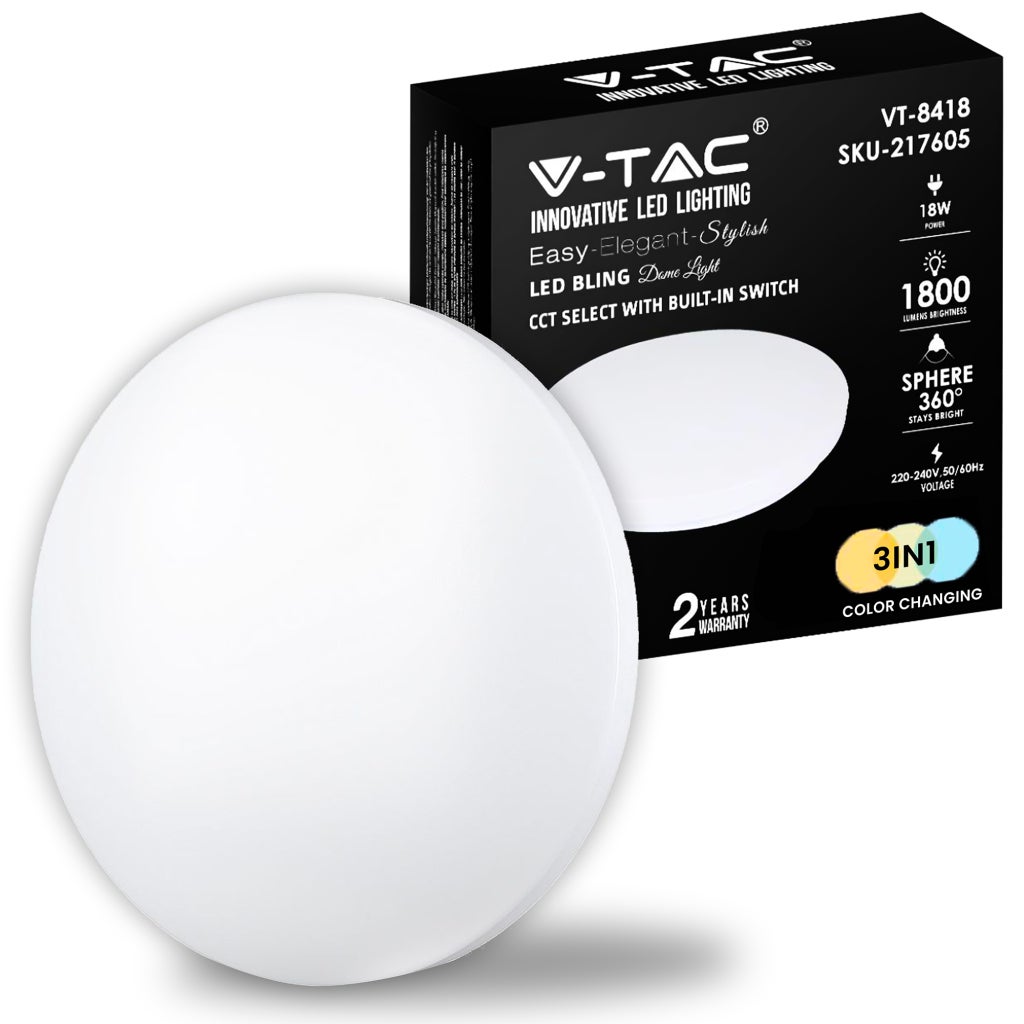 Okrągła lampa sufitowa LED 18 W z przełącznikiem zmieniającym kolor 3 w 1, wykończenie satynowe, śr.: 300 mm, wys.: 45 mm