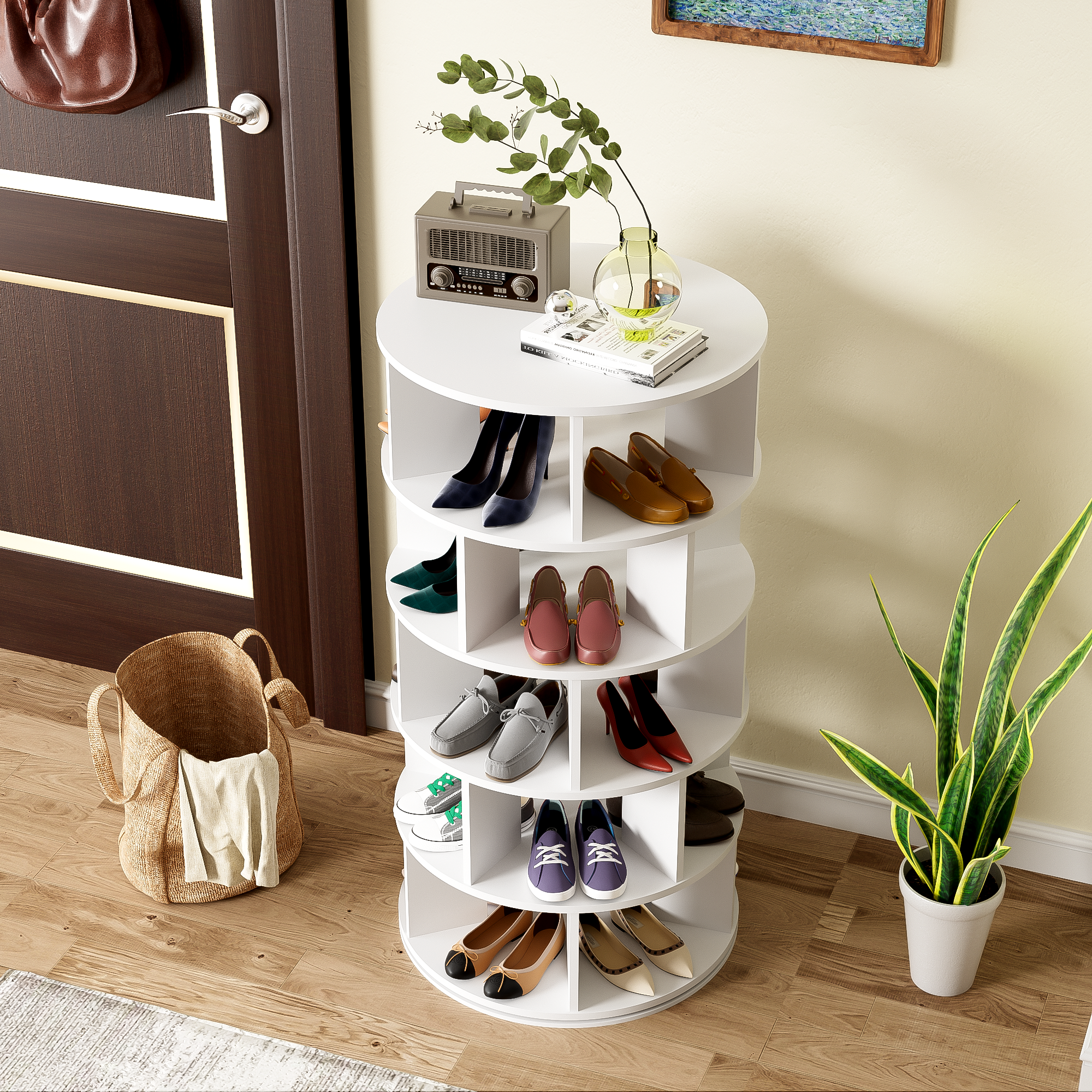 Szafka na buty 60 x 60 x 115 cm, z miejscem do przechowywania, z obrotem 360°, biały, do biura domowego