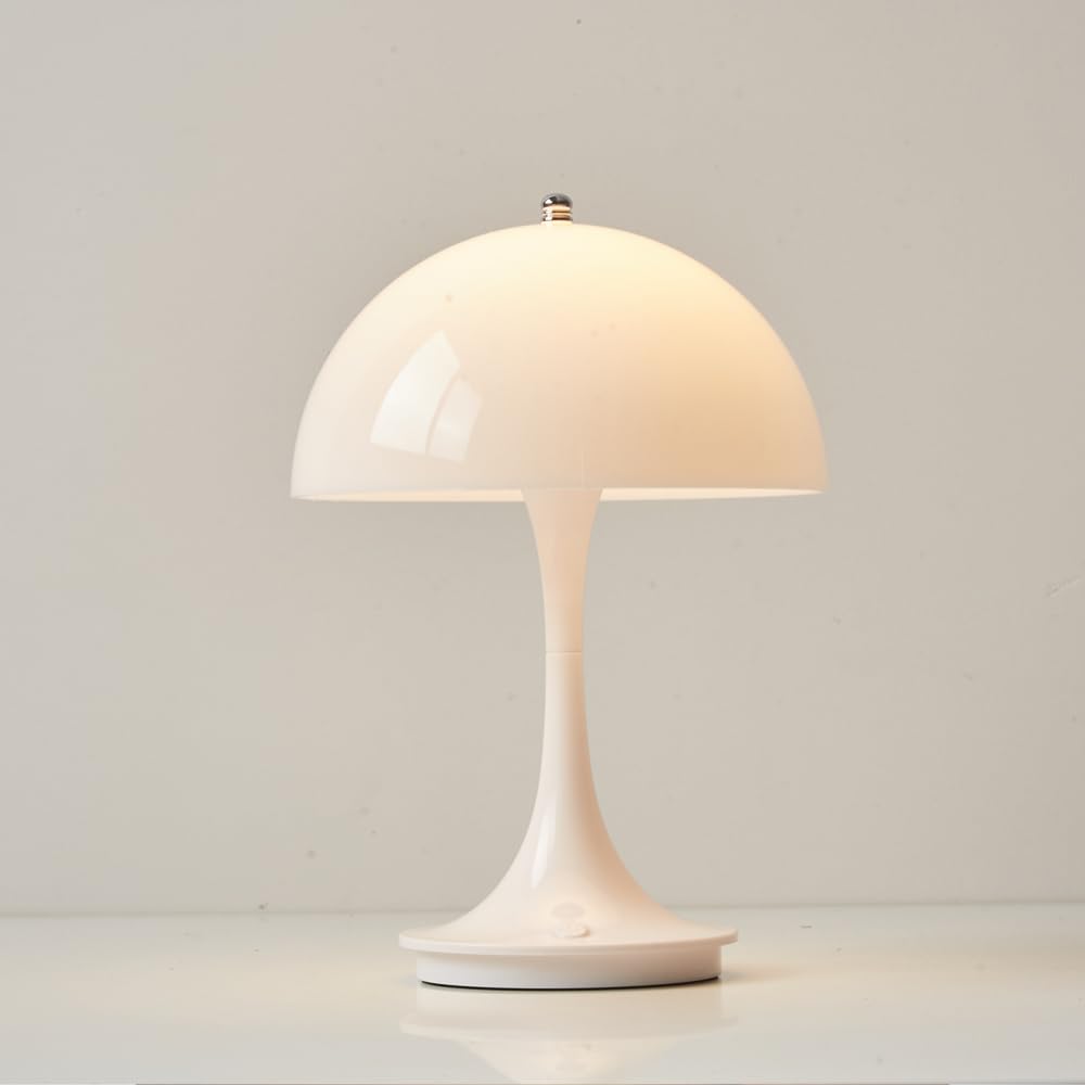 Bezprzewodowa lampa stołowa w kształcie grzyba ładowalna lampa biurkowa lampka nocna LED w stylu retro kolory z regulacją temperatury barwowej biała