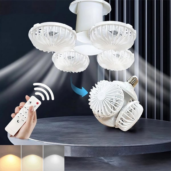 Mini wentylator LED E27 z pilotem, składany, 3 prędkości wiatru, wbudowany ściemniacz, wentylator sufitowy, żyrandol - 14*15cm