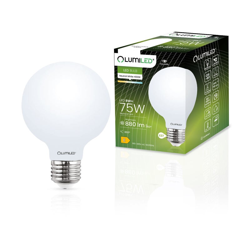 Żarówka LED Lumiled E27 Kula G95 8W 880lm 4000K Neutralna biel 360st Filament 1 szt.
