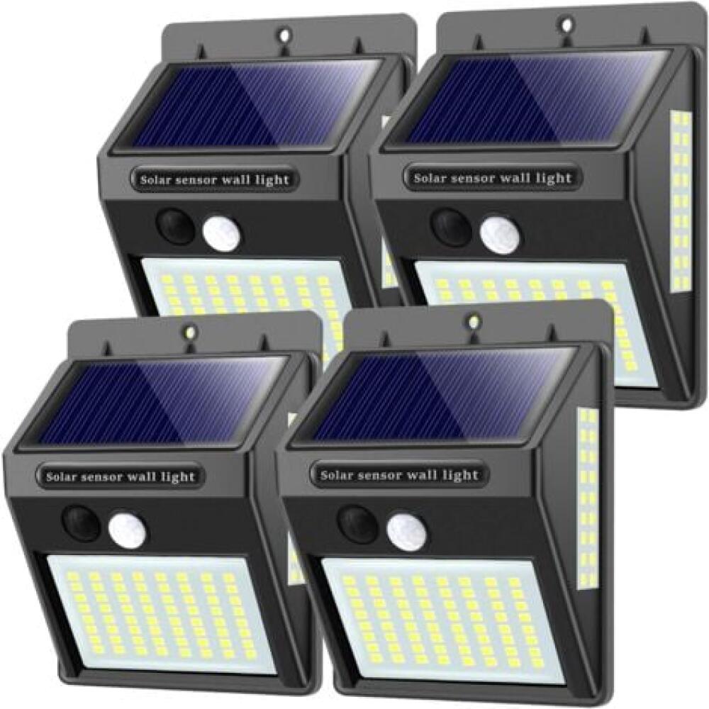 Lampy solarne zewnętrzne z czujnikiem ruchu, 100 LED - 1000 lumenów, wysokiej jakości, wodoodporne, z czujnikiem ruchu LED - Zestaw 4 sztuk.