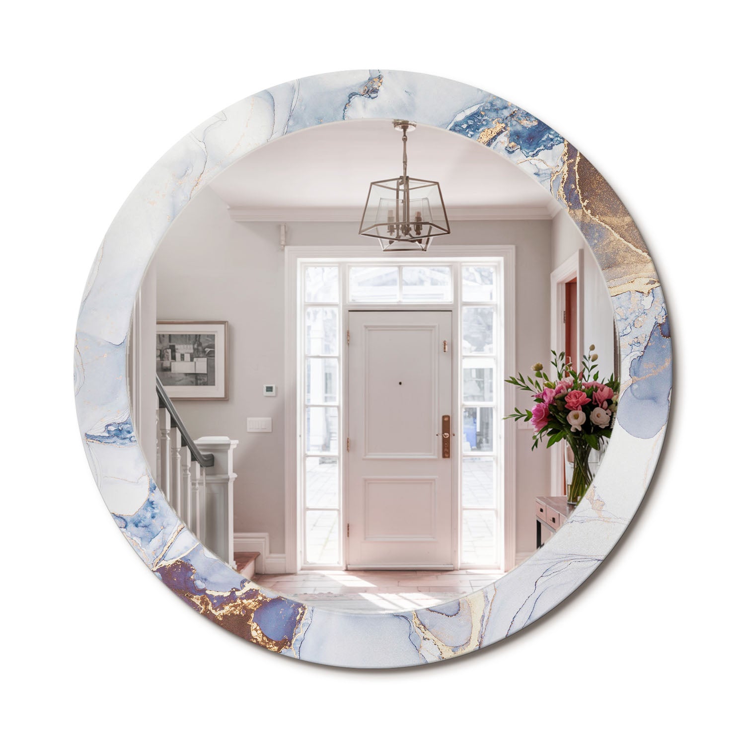 Lustro okrągłe premium z nadrukiem na szklanej ramie Abstrakcja sztuka - 80 cm - ArtPrintCave