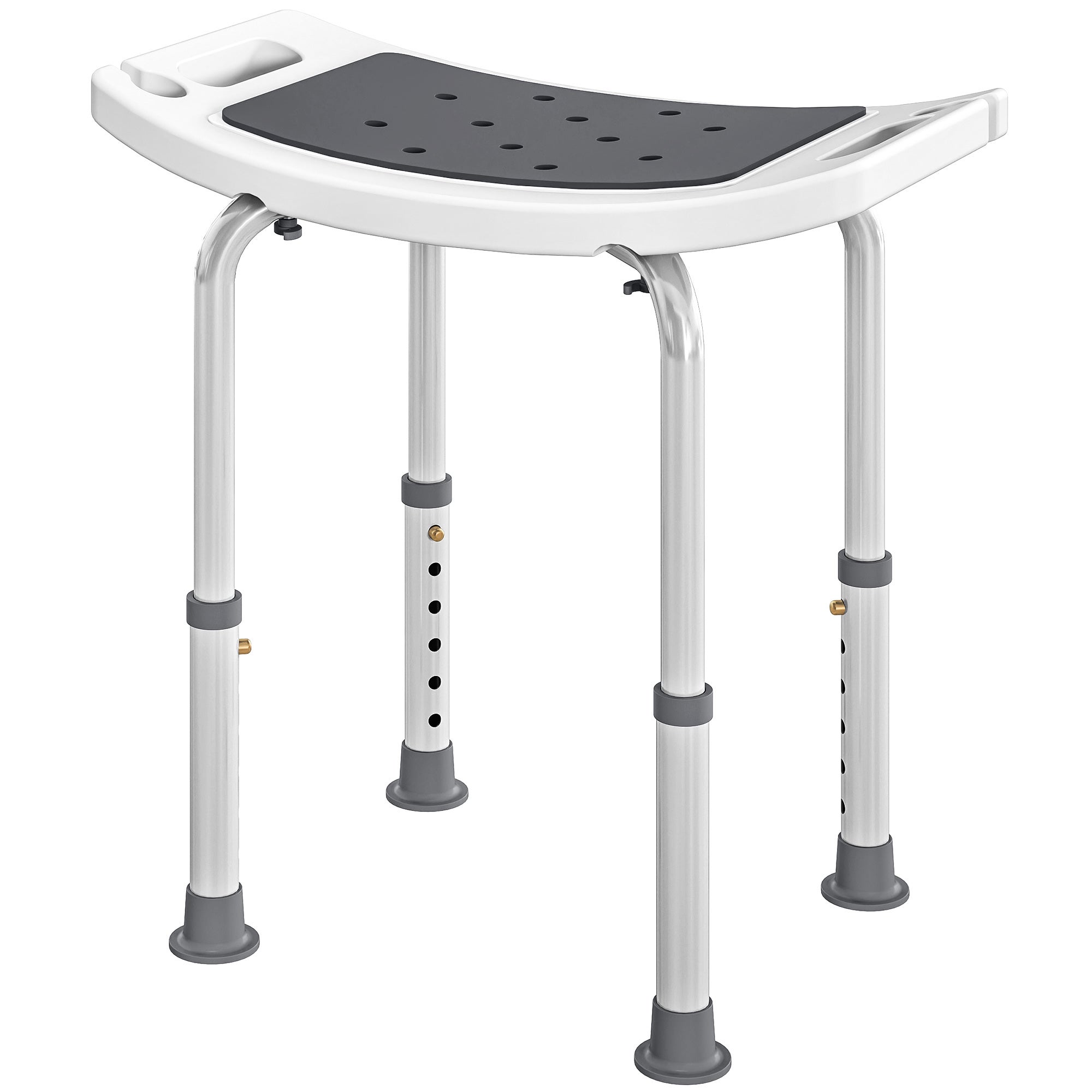 Taboret prysznicowy wykonany ze stopu aluminium i tworzywa sztucznego antypoślizgowego, regulowany na 6 poziomach (39-52 cm), kolor szary