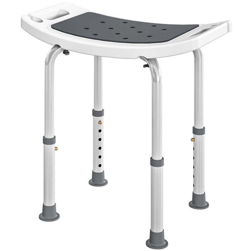 Taboret prysznicowy wykonany ze stopu aluminium i tworzywa sztucznego antypoślizgowego, regulowany na 6 poziomach (39-52 cm), kolor szary