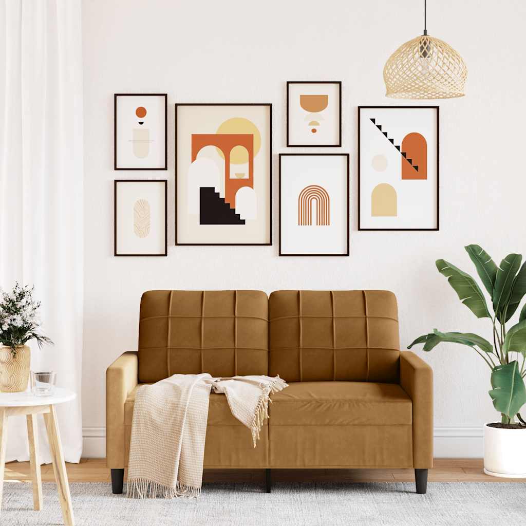 Sofa 2-osobowa, brązowy, 120 cm, tapicerowana aksamitem