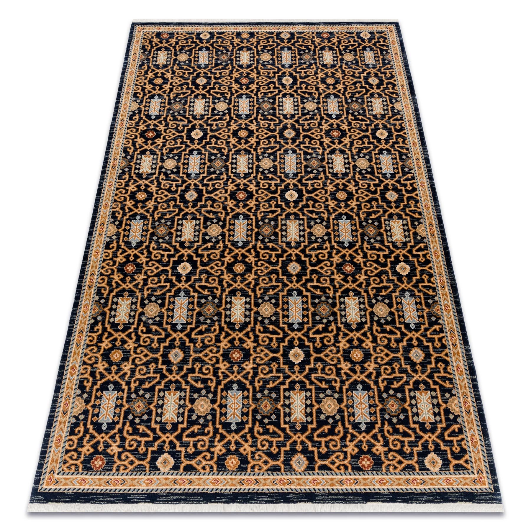 Dywan wełniany KESHAN Frędzle, orientalny klasyczny 7680/53511 beż / granat 300x380 cm