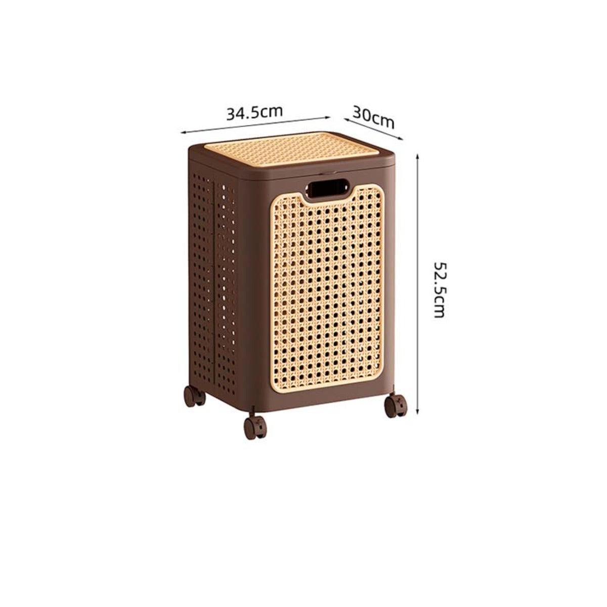 Retro Brown Rattan Tkany Kosz na Bieliznę Sorter z Kółkami i Półką do Przechowywania