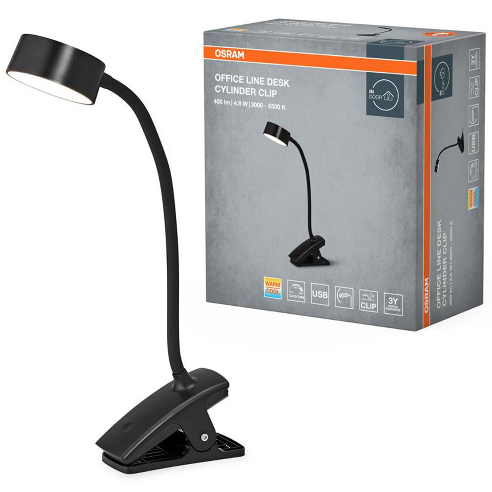 Lampka Biurkowa Osram Office Line Szkolna Stołowa Kreślarska LED Ściemnialna 4.8 W CCT 221 lm Czarny