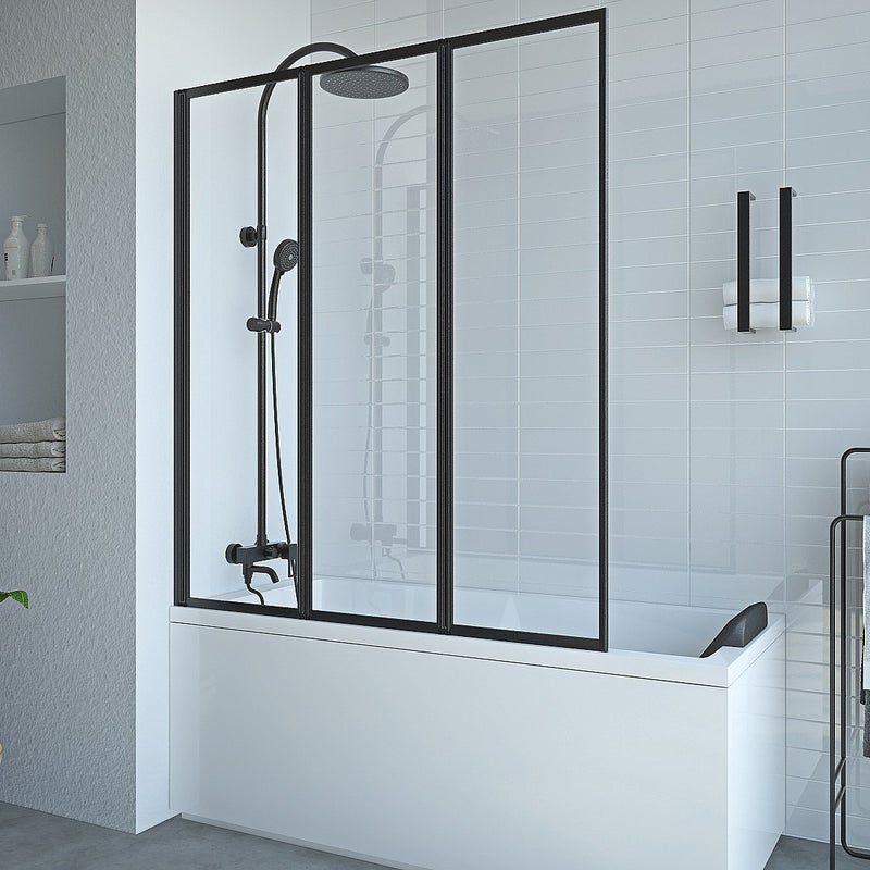 Ścianka nawannowa składana z metalu w kolorze matowym czarnym w industrialnym stylu – 120 × 140 cm – DISTRICT