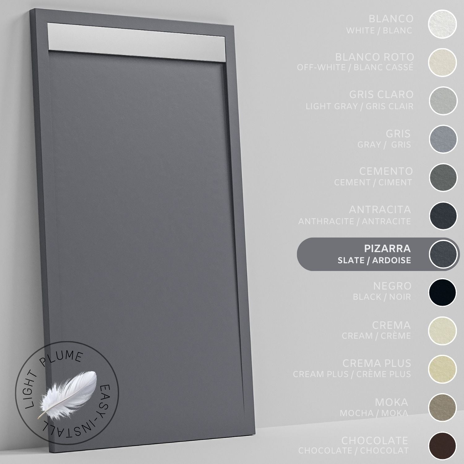 SOULHOME Lekki Brodzik z Żywicy tekstura Łupka – łupkowy- 160X70- Niski 3cm– Ruszt INOX