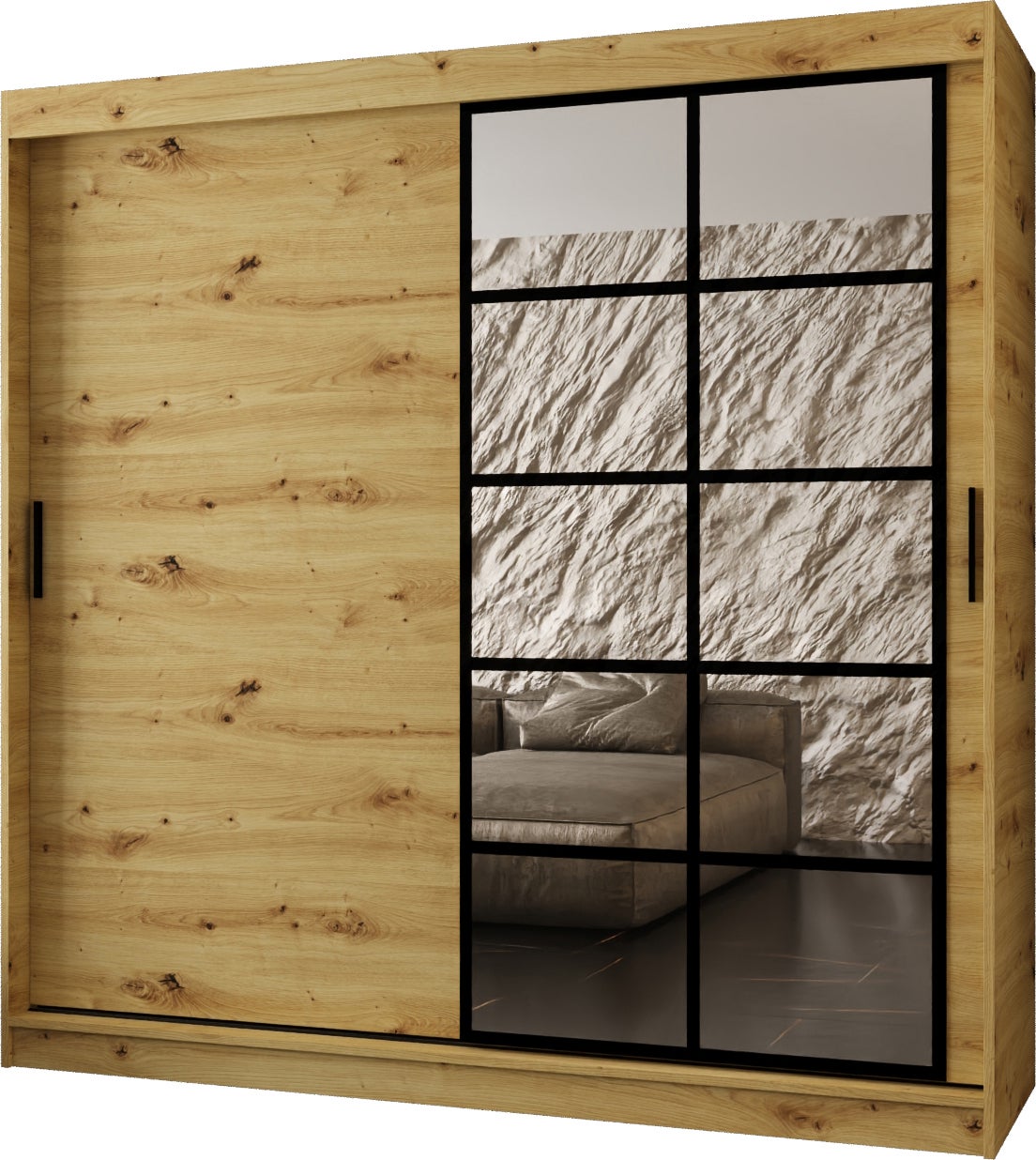 Szafa przesuwna z lustrem ORLANDO 200 x 62 x 200 artisan + u. czarny