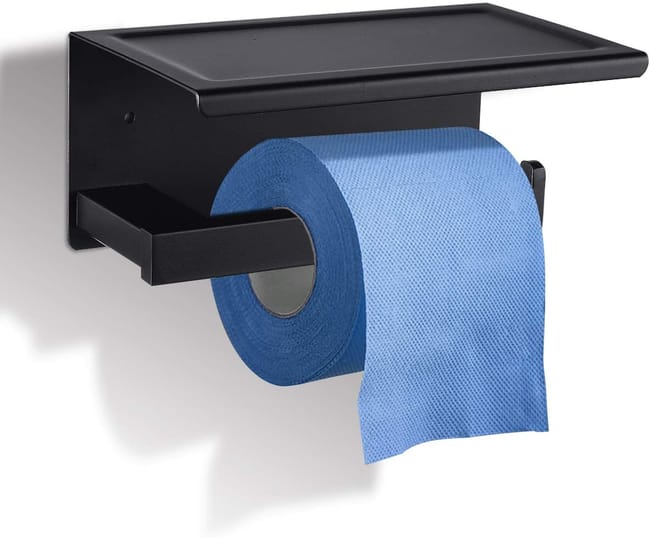 Uchwyt na papier toaletowy, ścienny uchwyt na papier toaletowy, dozownik papieru toaletowego ze stali nierdzewnej SUS304, nie wymaga wiercenia, czarn