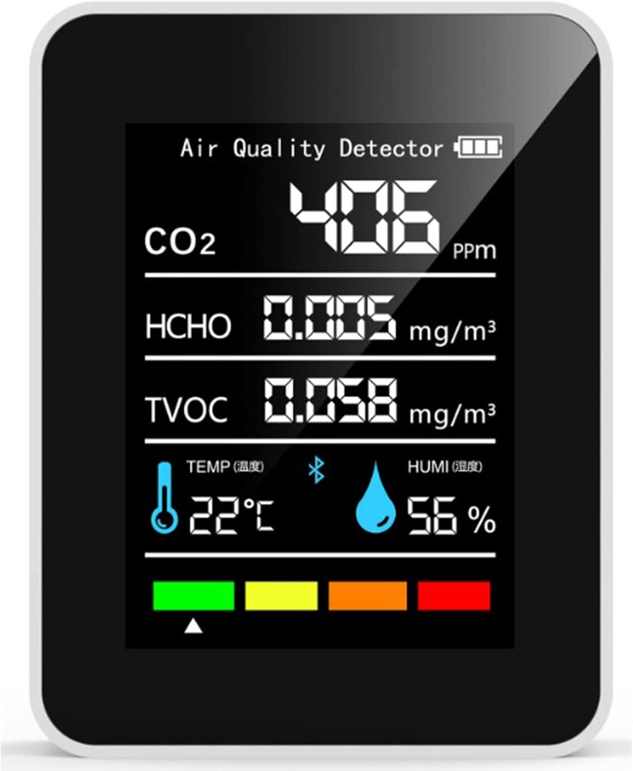 Detektor CO2, tester jakości powietrza 5 w 1, przenośny, zasilany bateryjnie detektor dwutlenku węgla HCHO TVOC, monitor temperatury i wilgotności, mo