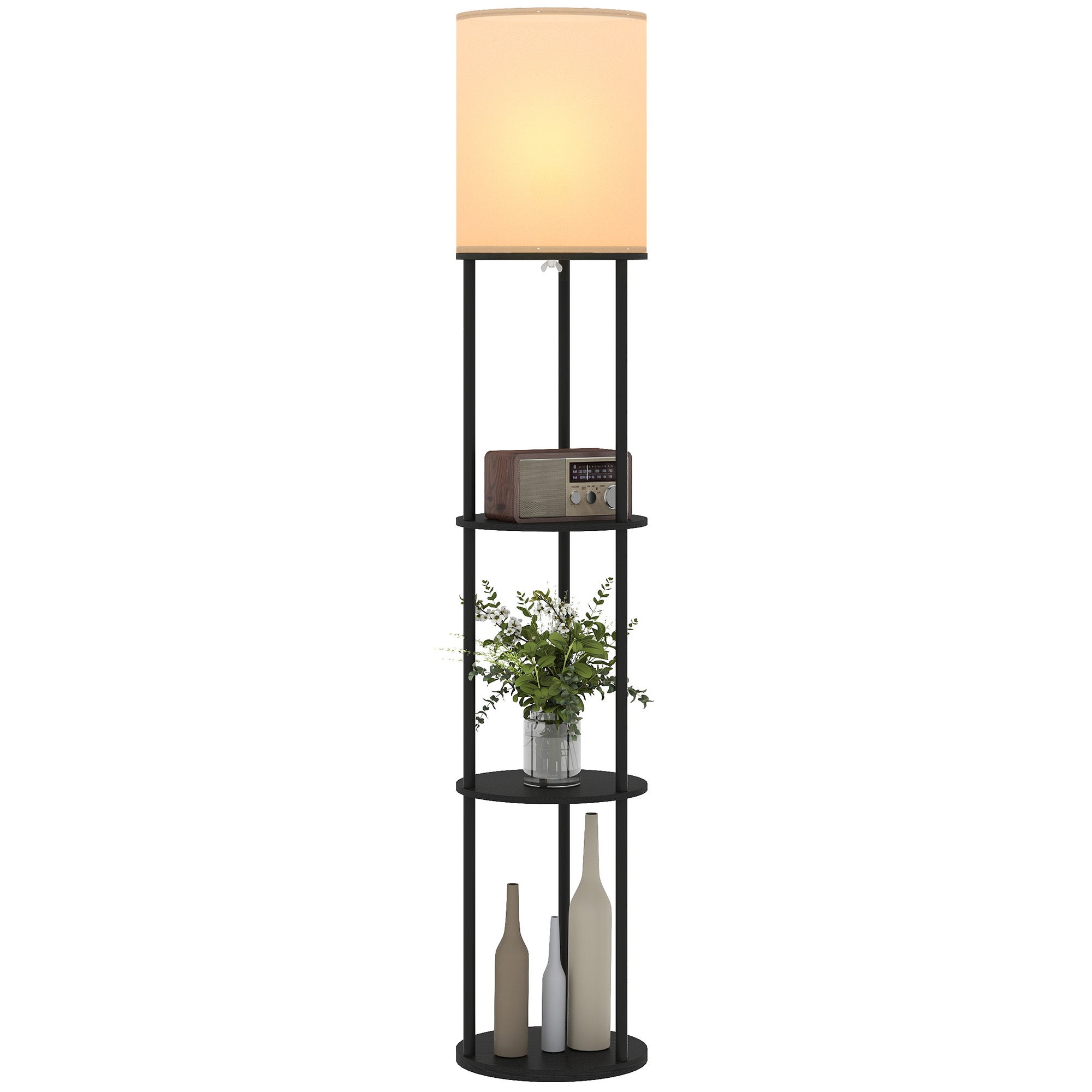 Lampa podłogowa z półkami, 3 temperatury barwowe, pilot do salonu, sypialni, biura, czarna