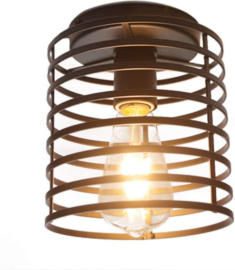 Industrialna lampa sufitowa w stylu vintage, półpłaska, z czarnym trzonkiem E27, w kształcie lampy wiszącej, żelazna klatka, dekoracja salonu
