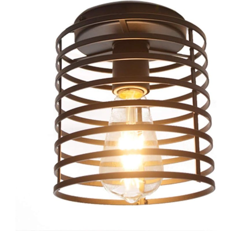 Industrialna lampa sufitowa w stylu vintage, półpłaska, z czarnym trzonkiem E27, w kształcie lampy wiszącej, żelazna klatka, dekoracja salonu