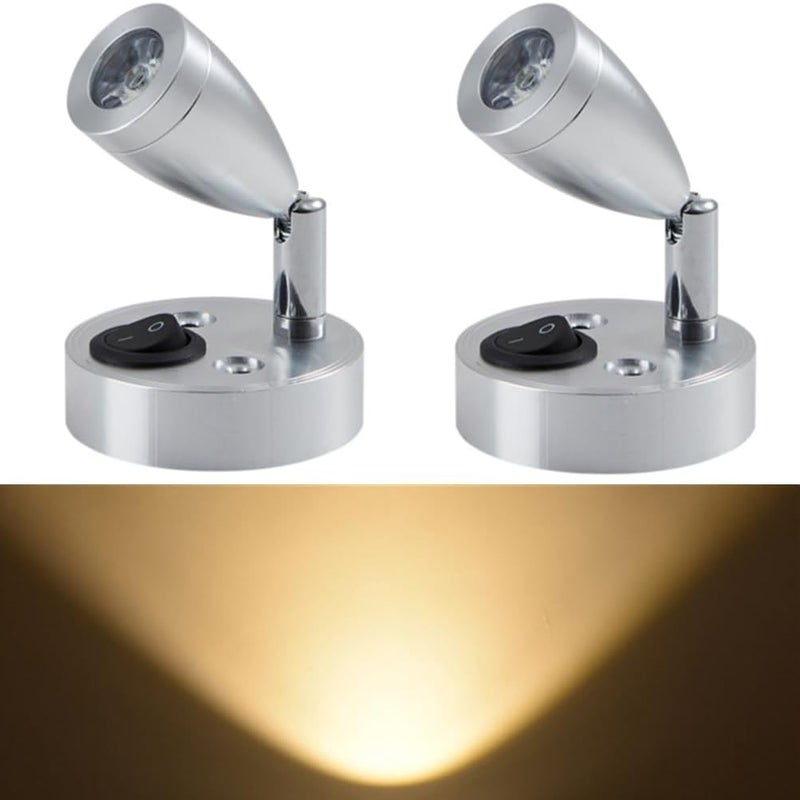 2 szt. 12 V LED reflektor do czytania w kamperze, mały rozmiar, port ładowania USB, obrotowy projektor 360°, ciepłe światło 3000 K do lampki nocnej