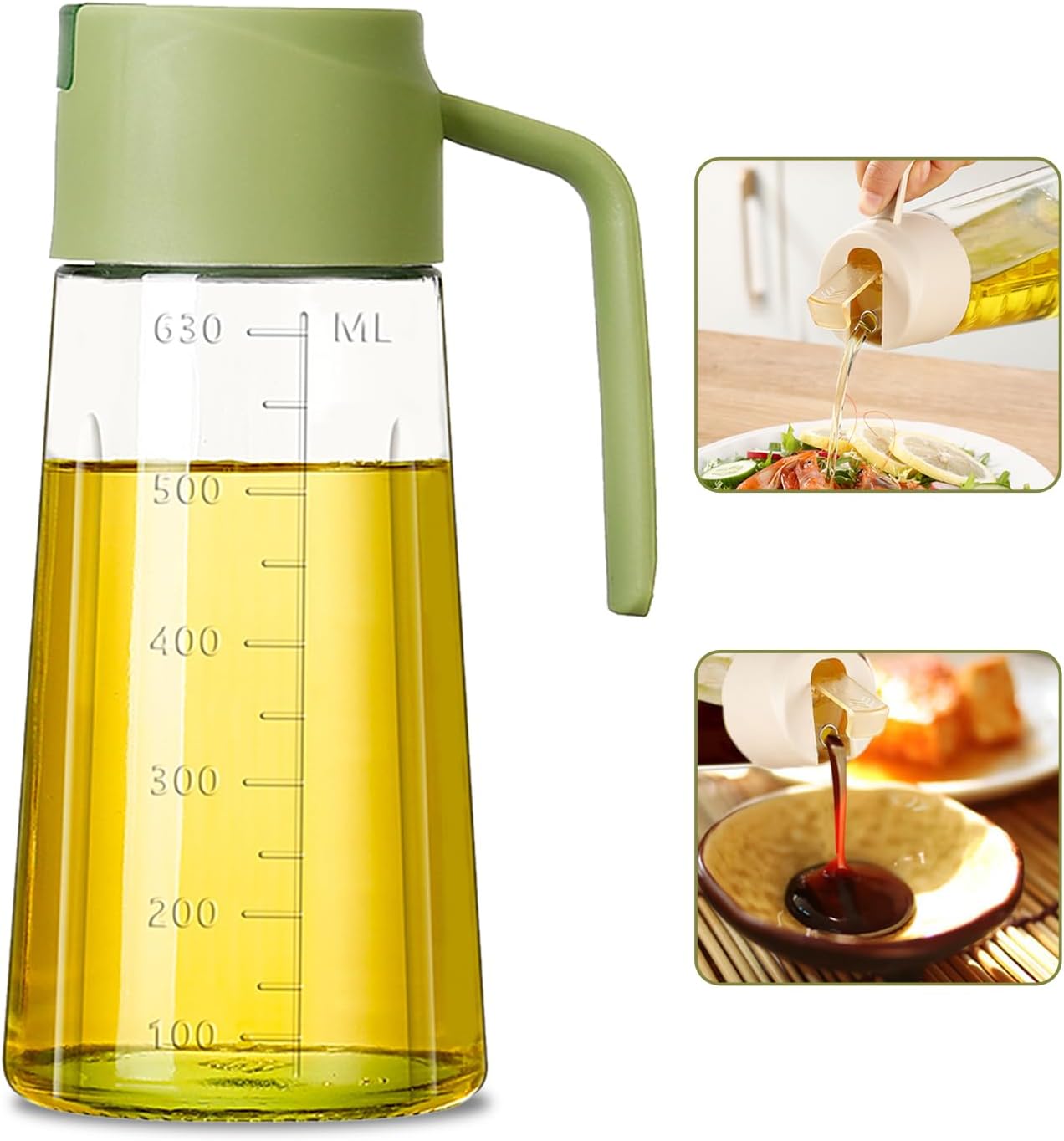 Dozownik do oliwy z oliwek 21oz/630ml, szczelny pojemnik na sos, butelka ze szkła w kolorze zielonym do kuchni