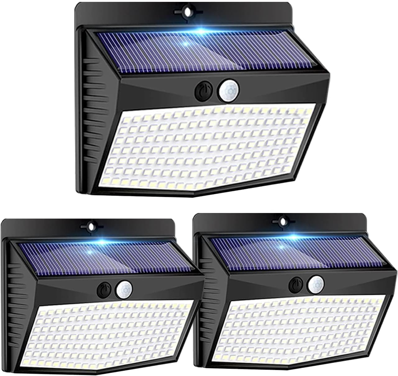 3 lampy solarne z czujnikiem ruchu, wodoodporne, 3 tryby.