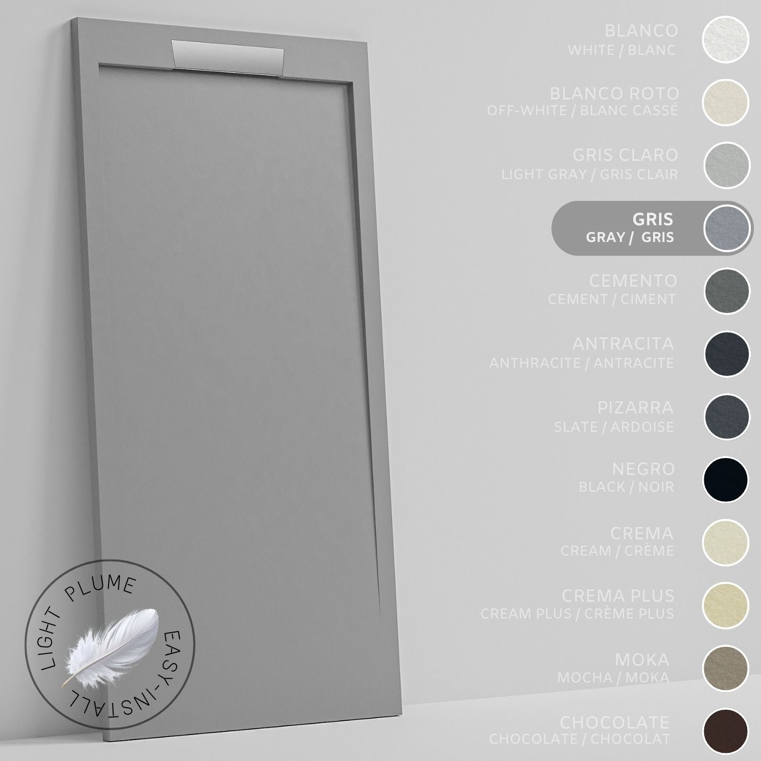 SOULHOME Lekki Brodzik z Żywicy tekstura Łupka – szary- 180X70- Niski 3cm– Elegancki