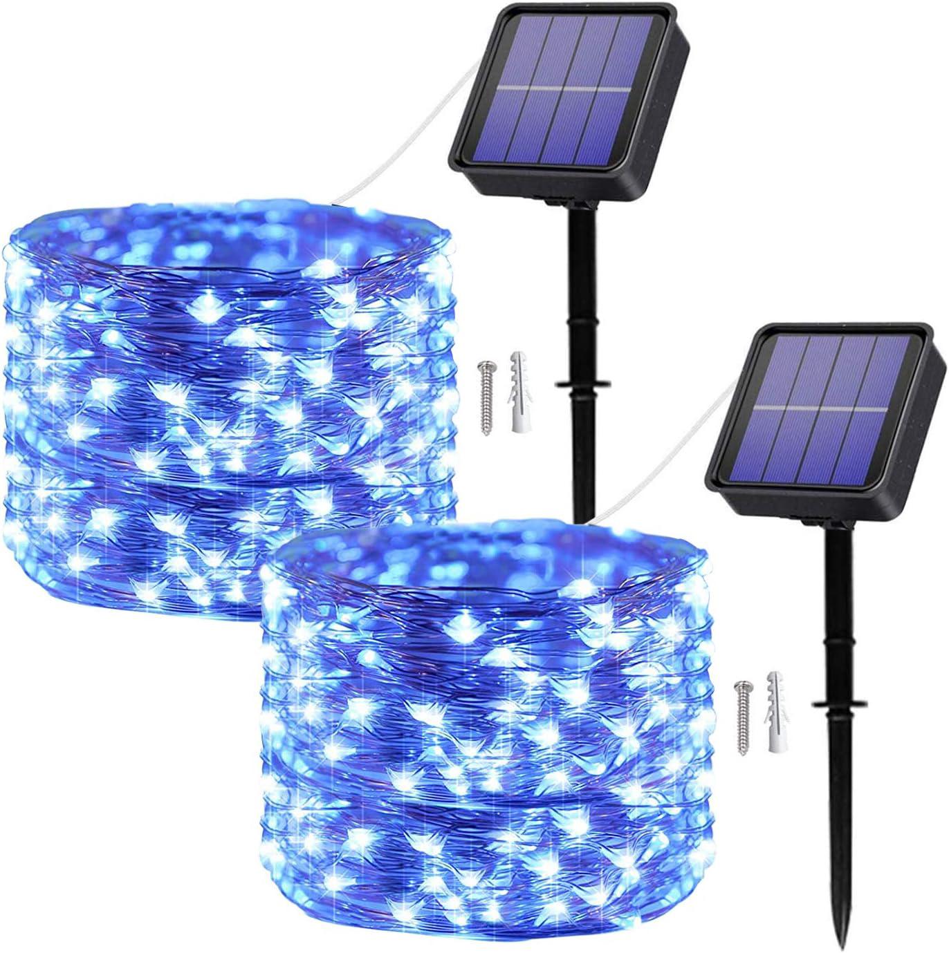 Solarne Lampki Ogrodowe Zewnętrzne, [Zestaw 2] 2×10M 120 LED Lampki Solarne 8 Trybów Drut Miedziany Wodoodporna Dekoracja