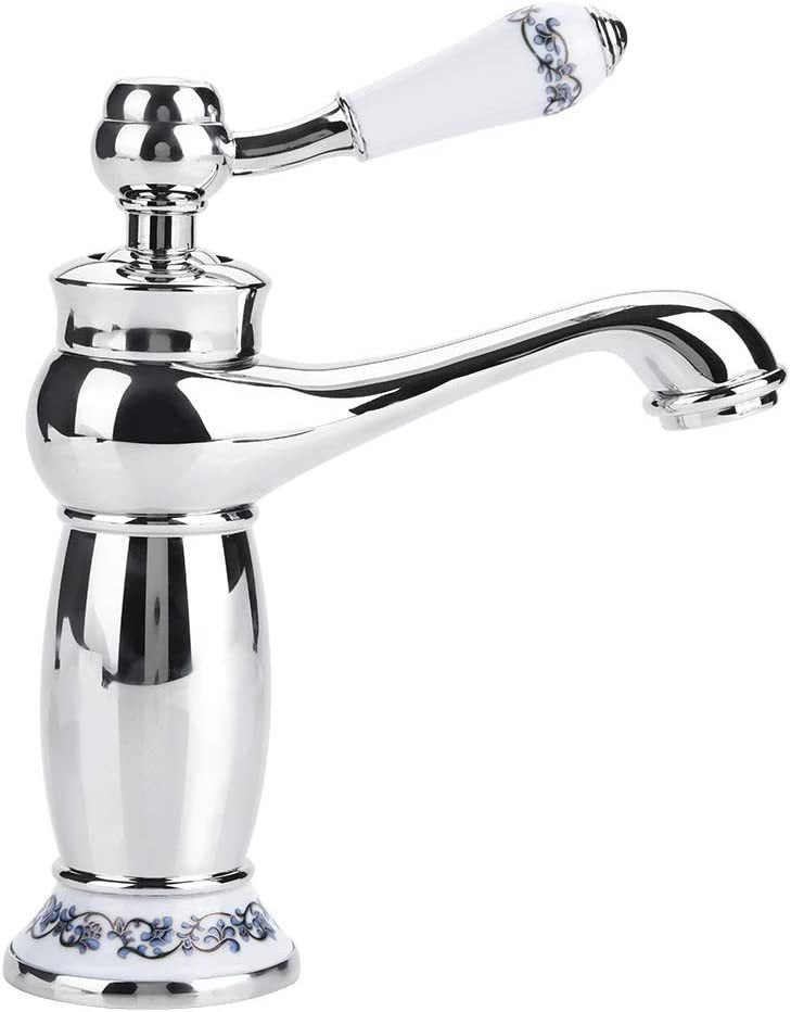 Chrome Bateria jednouchwytowa Bateria umywalkowa zlewozmywakowa mosiądzu zlewozmywakowa ceramiczna Czarno biała porcelana Długa szyjka Floral vintage