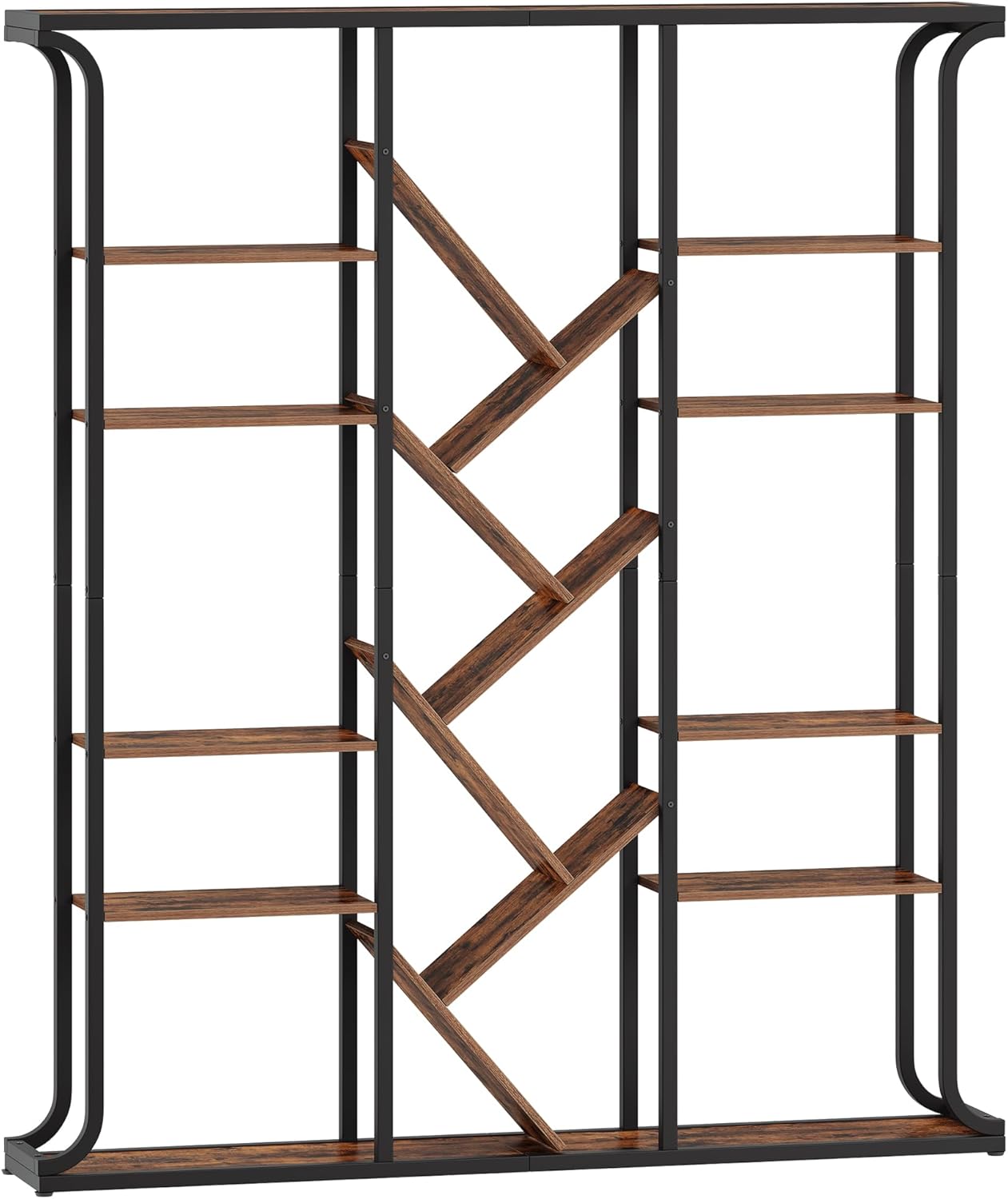 Regał na książki, 3 kolumny, 6 poziomów, 17 przegródek, niezależne otwarte półki, do biura domowego, salonu, 24 x 156 x 180 cm, brązowo-czarny vintage
