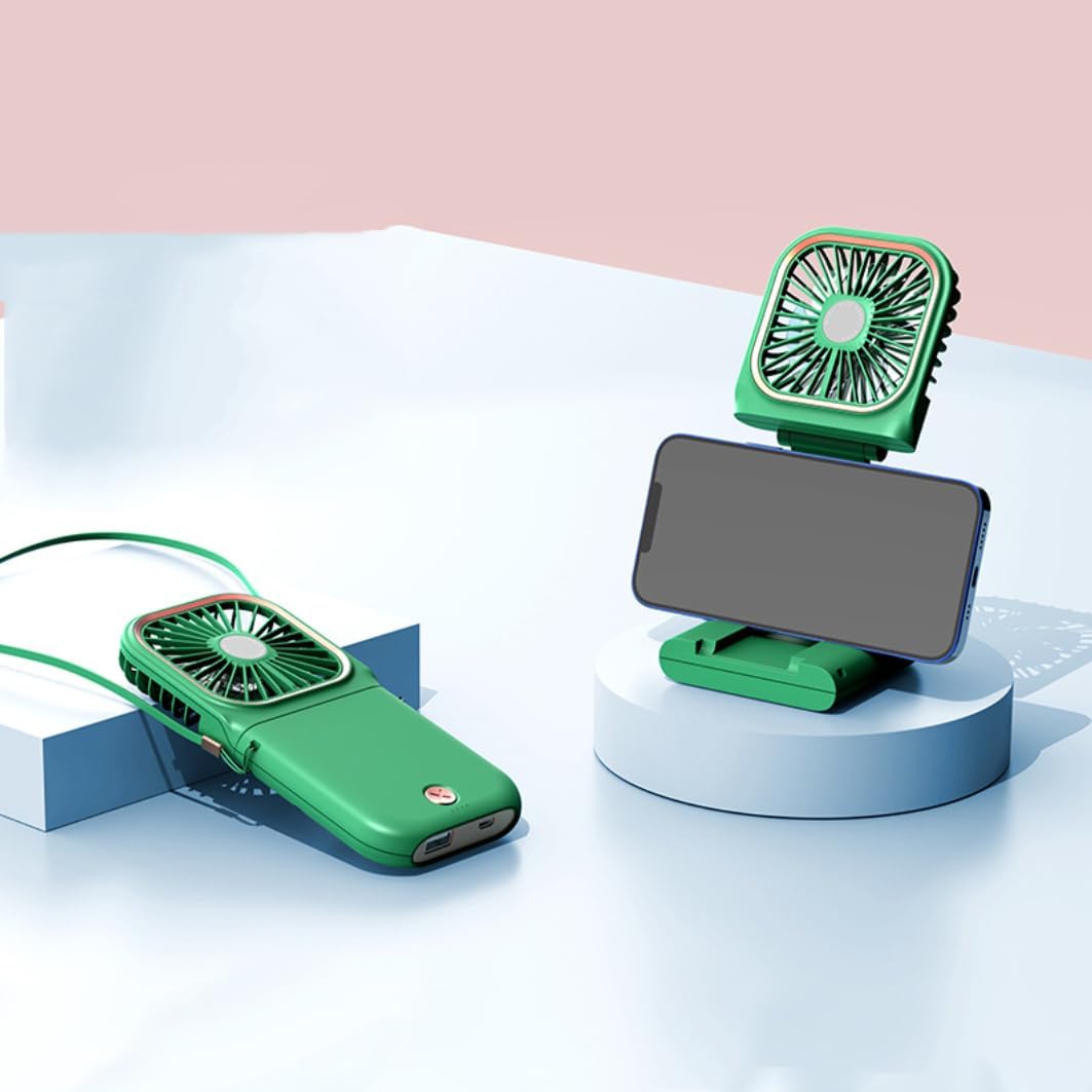 Wentylator osobisty, składany wentylator biurkowy USB, przenośny mini wentylator na szyję, zielony