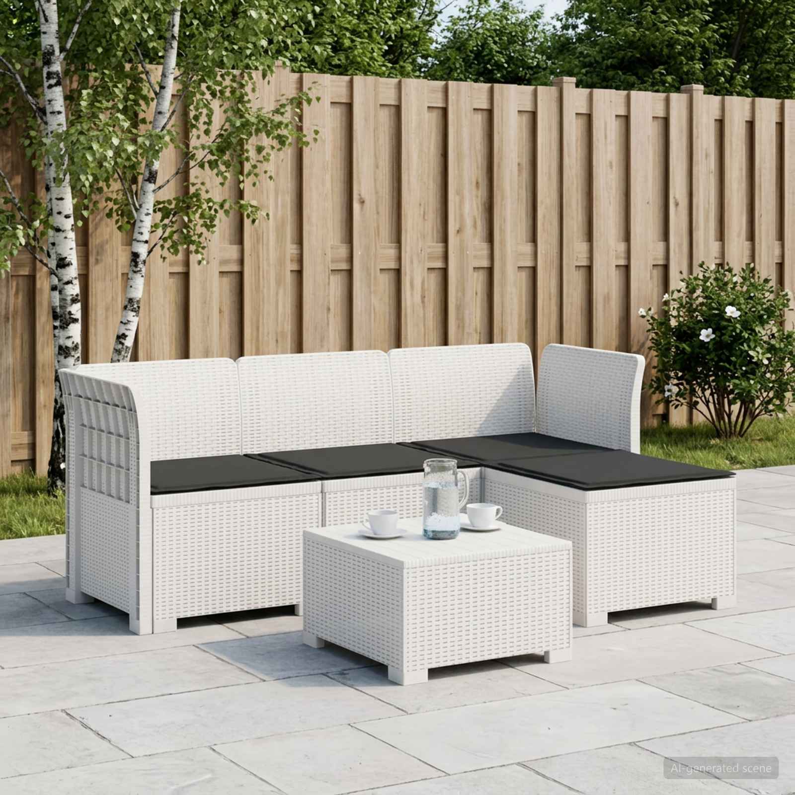 Sofa ogrodowa dla 4 osób z poduszkami w stylu rattanowym PP vidaXL