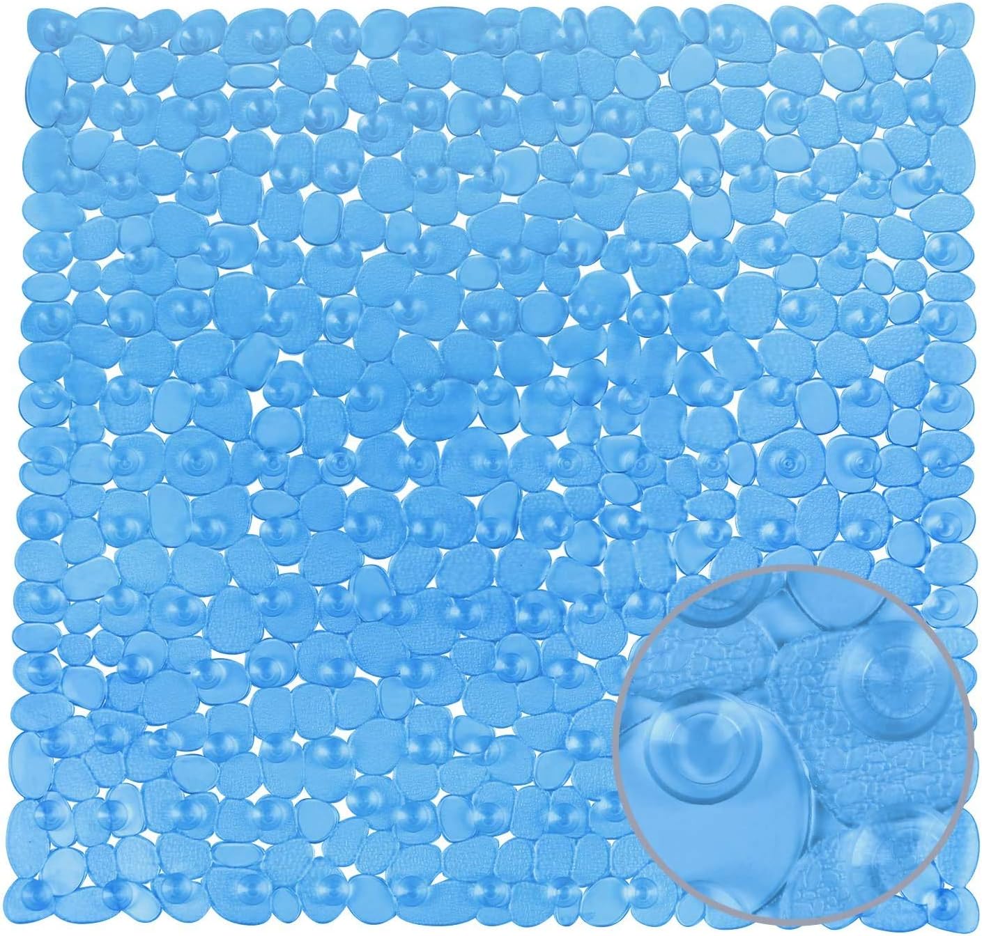 (Niebieski, 54x54 cm) Kwadratowa mata prysznicowa z PVC, antypoślizgowa mata z tworzywa sztucznego, mata do kąpieli ze 182 przyssawkami