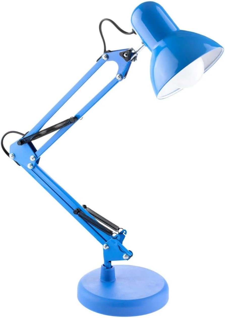 Antygona - Lampa biurkowa LED przegubowa w stylu retro vintage | Regulowana 34-67 cm | Żarówka E27, metal, niebieska