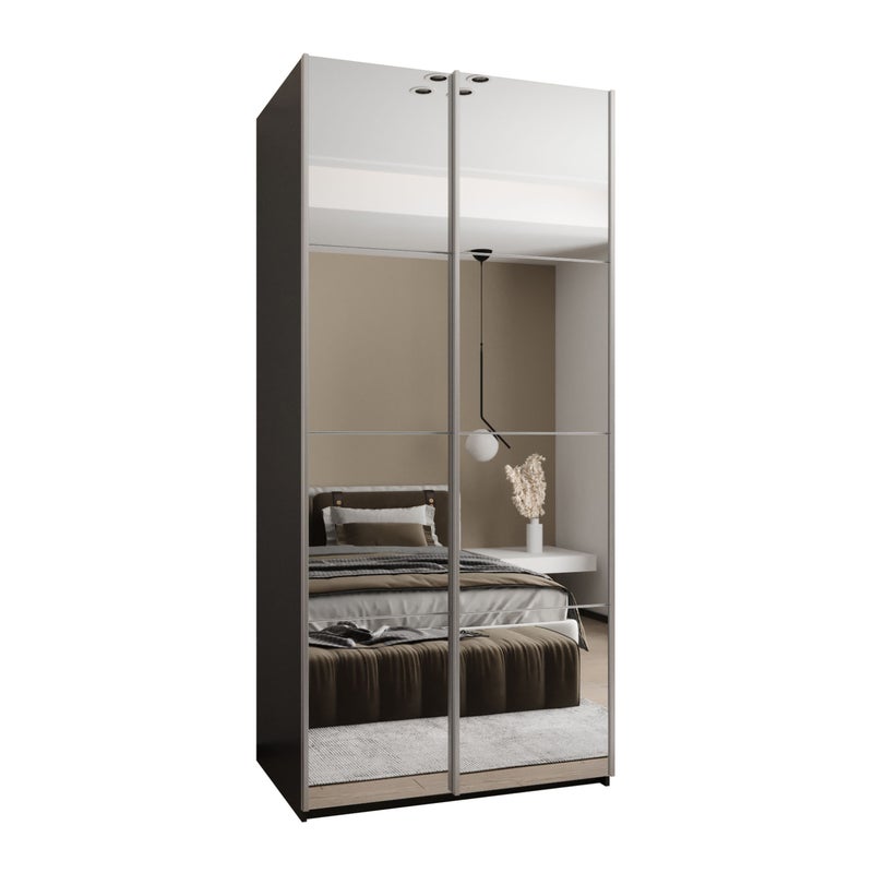 Szafa przesuwna wysoka Lux 2 100 x 64 x 245,5 cm czarny + biały + u. srebrny - Abiks Meble