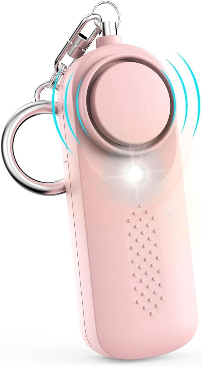 Alarm osobisty, 130 dB, syrena bezpieczeństwa, syrena samoobrony, z brelokiem z podświetleniem LED - dla dzieci, kobiet, studentów i seniorów (różowy)