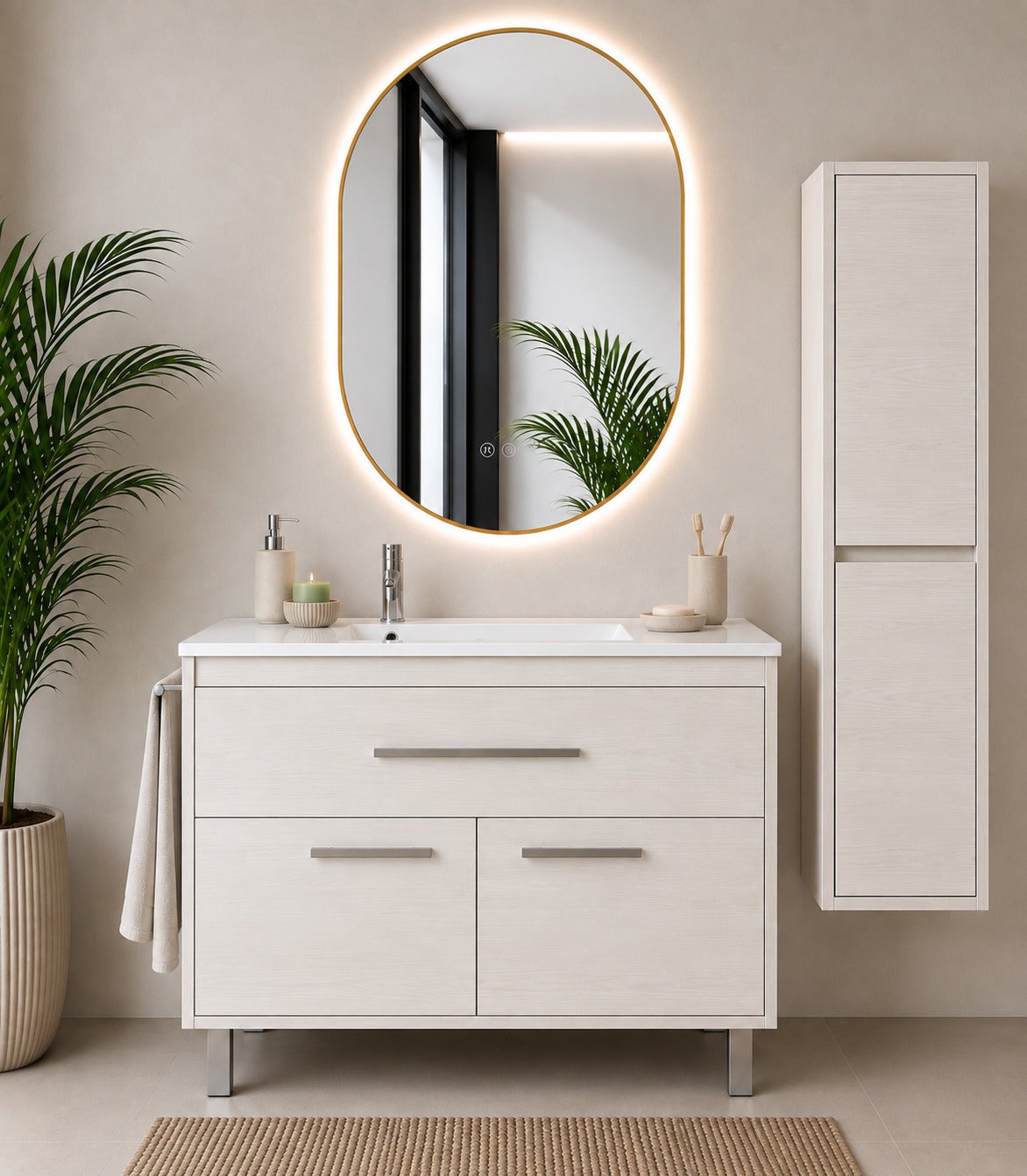 Szafka łazienkowa z umywalką ORIGENBATH BAHIA bez lustra 100x45 cm biały nordycki z kolumną