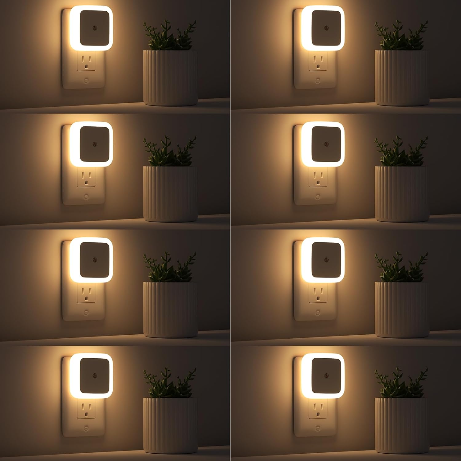 Lampki nocne, wtykowe lampki nocne, zestaw 8 sztuk, odpowiednie do sypialni, łazienek i korytarzy, ciepłe białe światło, lampki nocne LED.