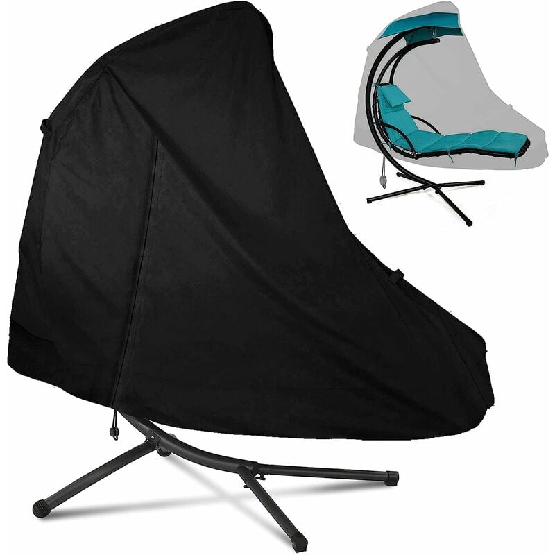Pokrowiec na wiszący fotel wypoczynkowy, wodoodporny, wiatroodporny, odporny na promieniowanie UV, tkanina Oxford 420D – czarny (185 x 116 x 198 cm/73
